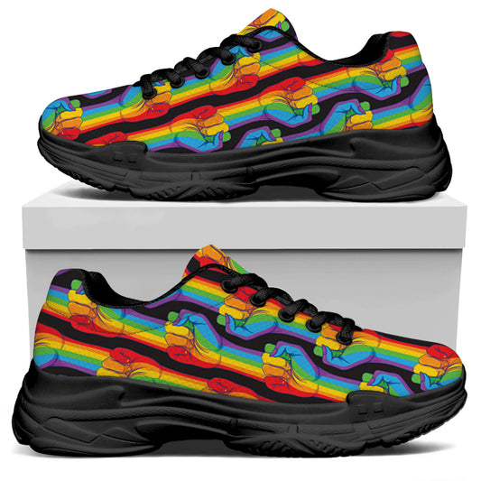 Gay Pride Hand Sign Pattern Print Black Chunky Shoes