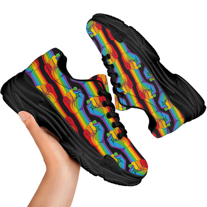 Gay Pride Hand Sign Pattern Print Black Chunky Shoes