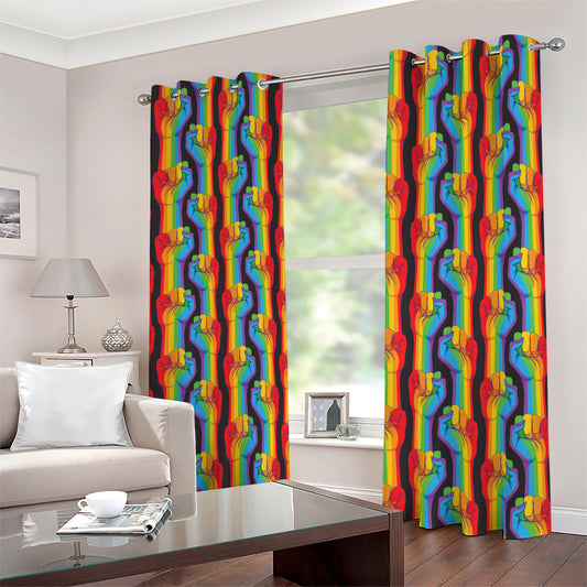 Gay Pride Hand Sign Pattern Print Blackout Grommet Curtains