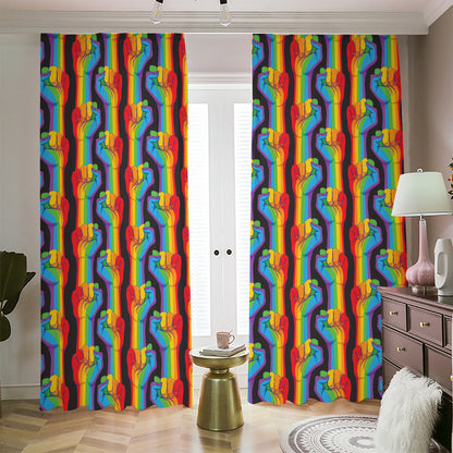 Gay Pride Hand Sign Pattern Print Blackout Pencil Pleat Curtains
