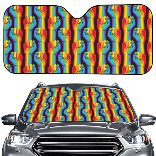Gay Pride Hand Sign Pattern Print Car Windshield Sun Shade