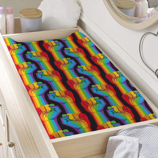 Gay Pride Hand Sign Pattern Print Changing Pad Cover