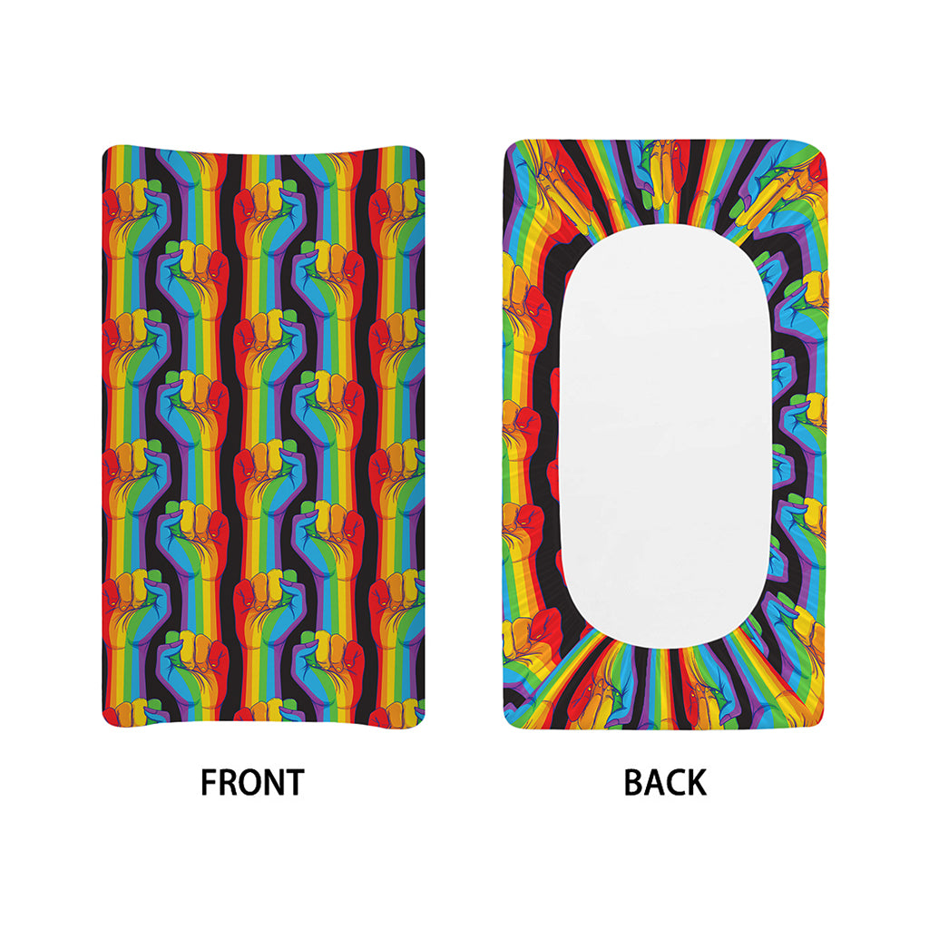 Gay Pride Hand Sign Pattern Print Changing Pad Cover