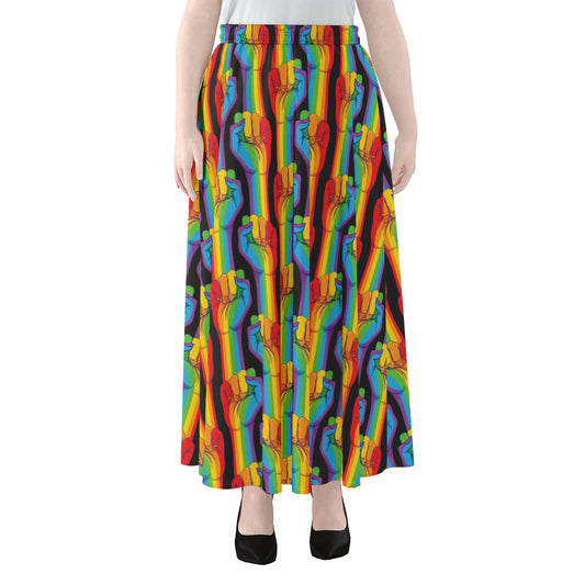 Gay Pride Hand Sign Pattern Print Chiffon Maxi Skirt