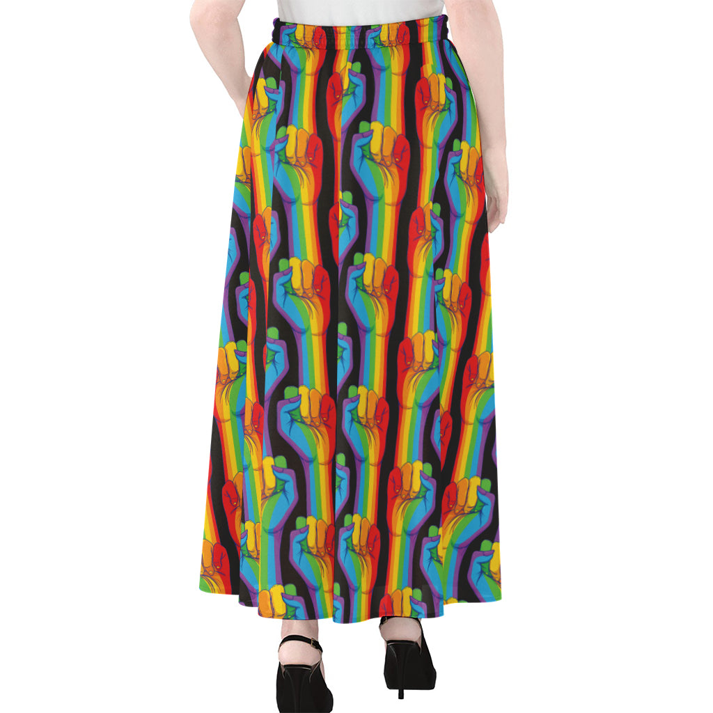 Gay Pride Hand Sign Pattern Print Chiffon Maxi Skirt