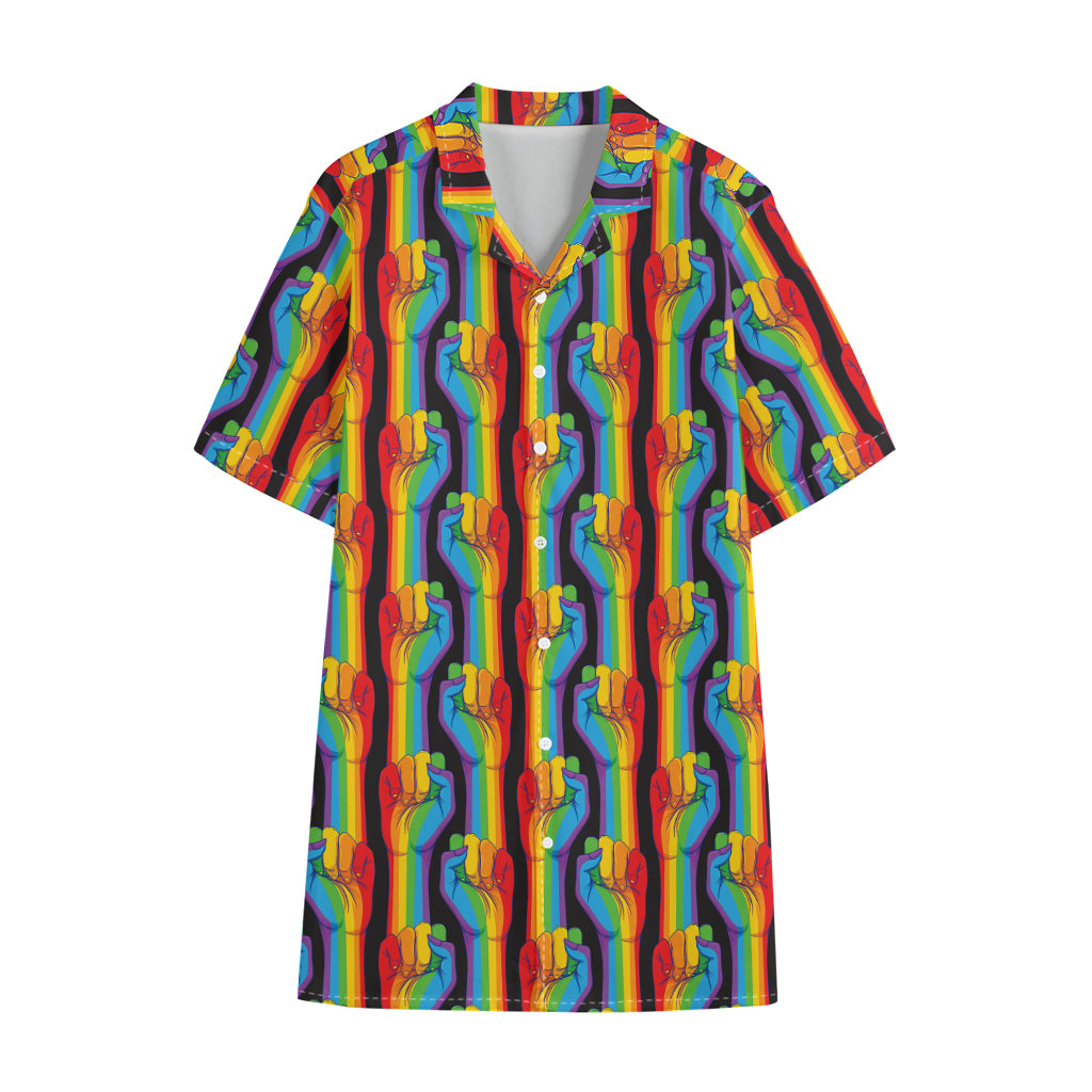 Gay Pride Hand Sign Pattern Print Cotton Hawaiian Shirt