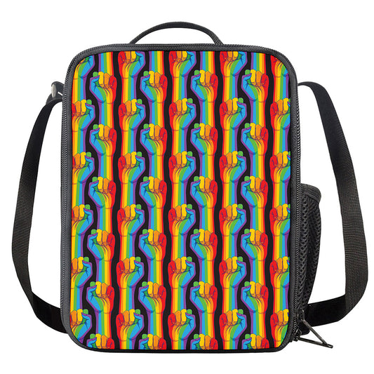 Gay Pride Hand Sign Pattern Print Crossbody Lunch Bag