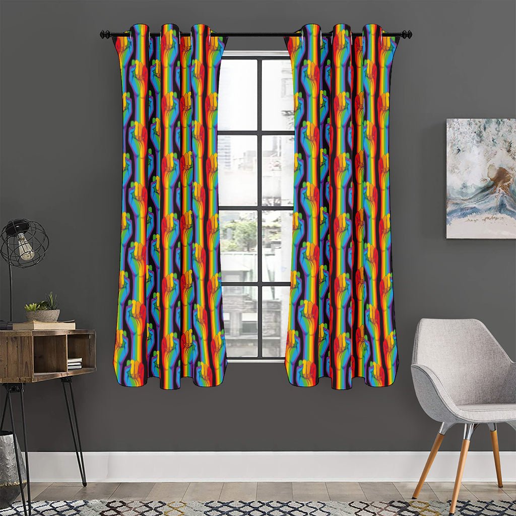 Gay Pride Hand Sign Pattern Print Curtain