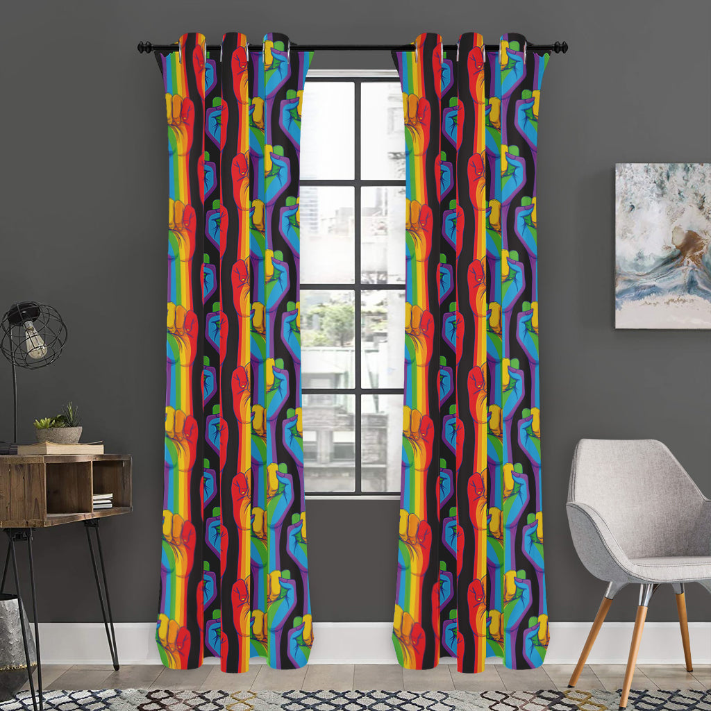 Gay Pride Hand Sign Pattern Print Curtain