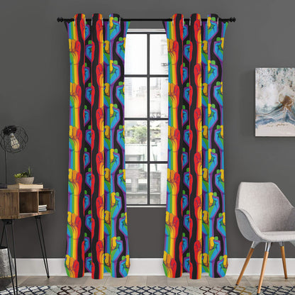 Gay Pride Hand Sign Pattern Print Curtain