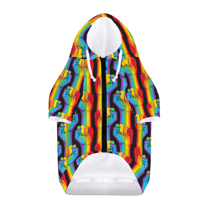 Gay Pride Hand Sign Pattern Print Dog Zip Up Hoodie