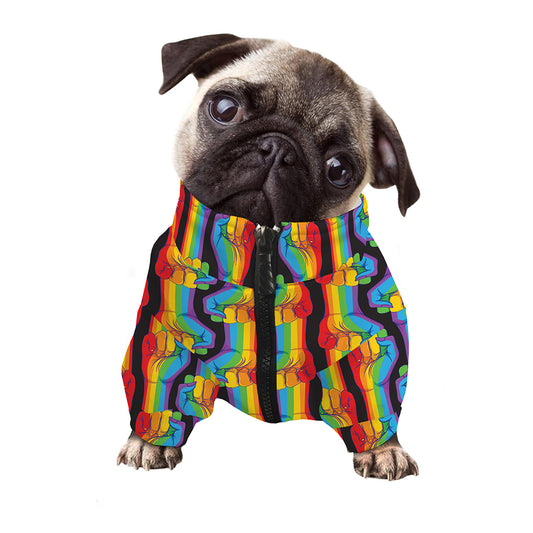 Gay Pride Hand Sign Pattern Print Dog Zip Up Jacket
