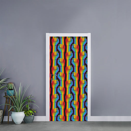 Gay Pride Hand Sign Pattern Print Door Sticker