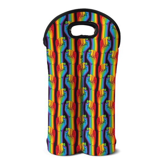 Gay Pride Hand Sign Pattern Print Double Neoprene Wine Tote