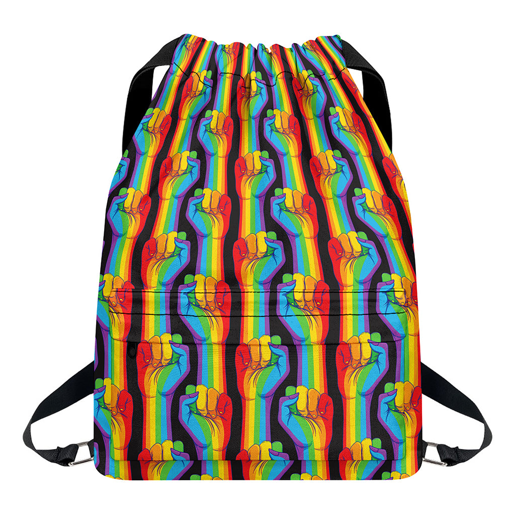 Gay Pride Hand Sign Pattern Print Drawstring Backpack