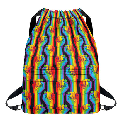 Gay Pride Hand Sign Pattern Print Drawstring Backpack
