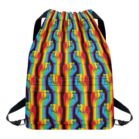 Gay Pride Hand Sign Pattern Print Drawstring Backpack