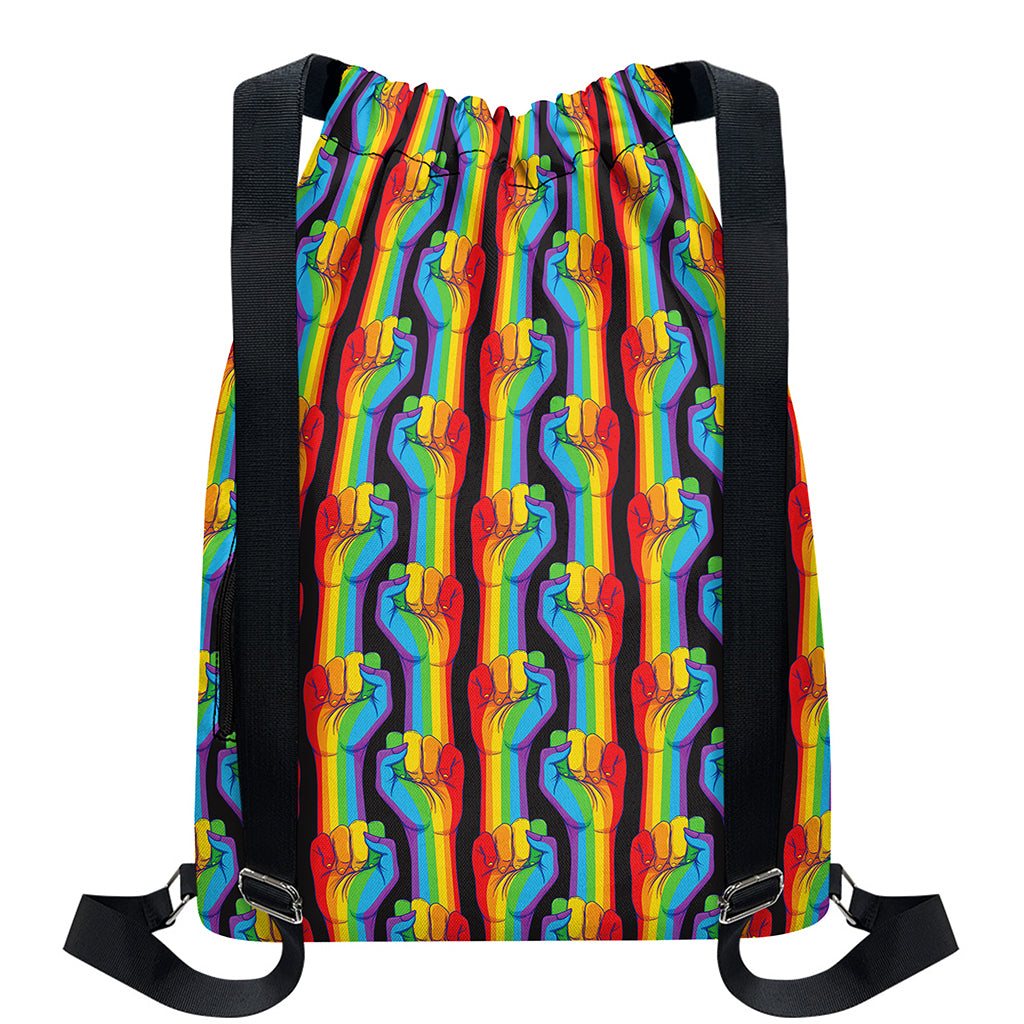 Gay Pride Hand Sign Pattern Print Drawstring Backpack