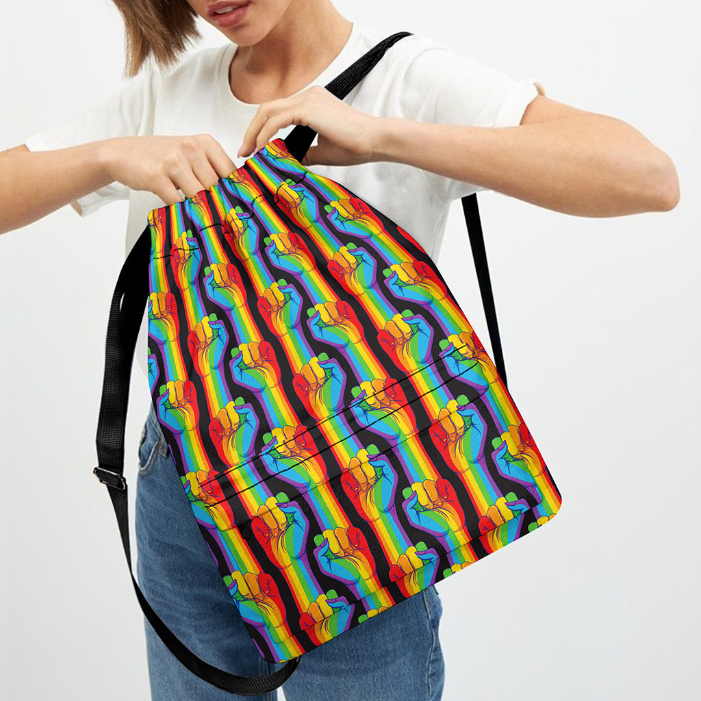 Gay Pride Hand Sign Pattern Print Drawstring Backpack