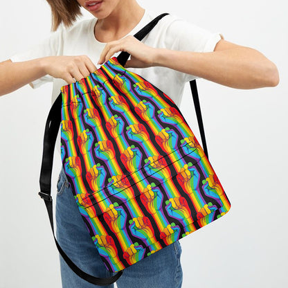 Gay Pride Hand Sign Pattern Print Drawstring Backpack