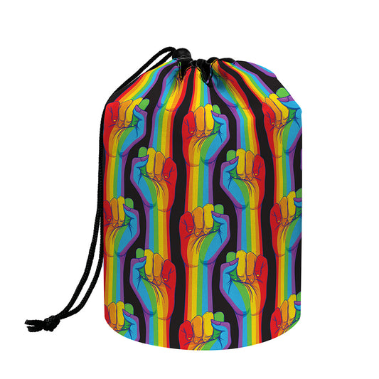 Gay Pride Hand Sign Pattern Print Drawstring Makeup Bag
