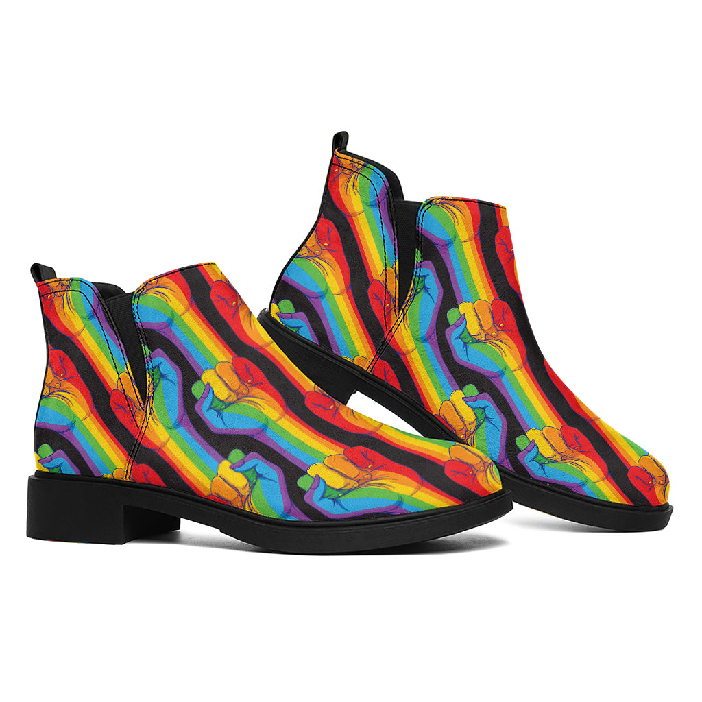 Gay Pride Hand Sign Pattern Print Flat Ankle Boots
