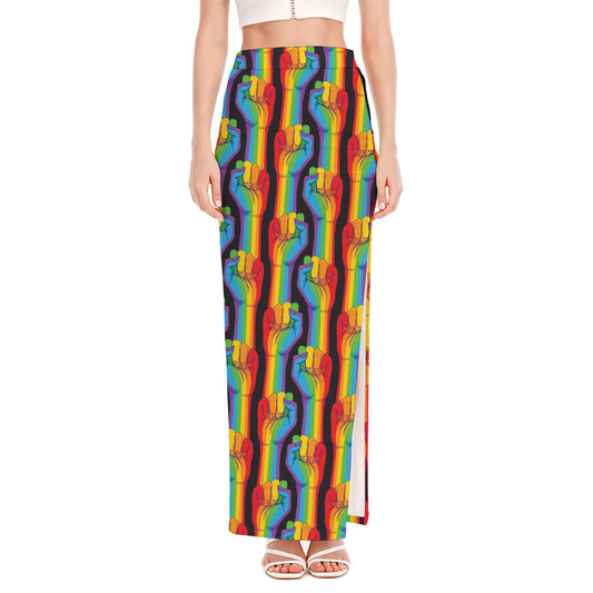 Gay Pride Hand Sign Pattern Print High Slit Maxi Skirt