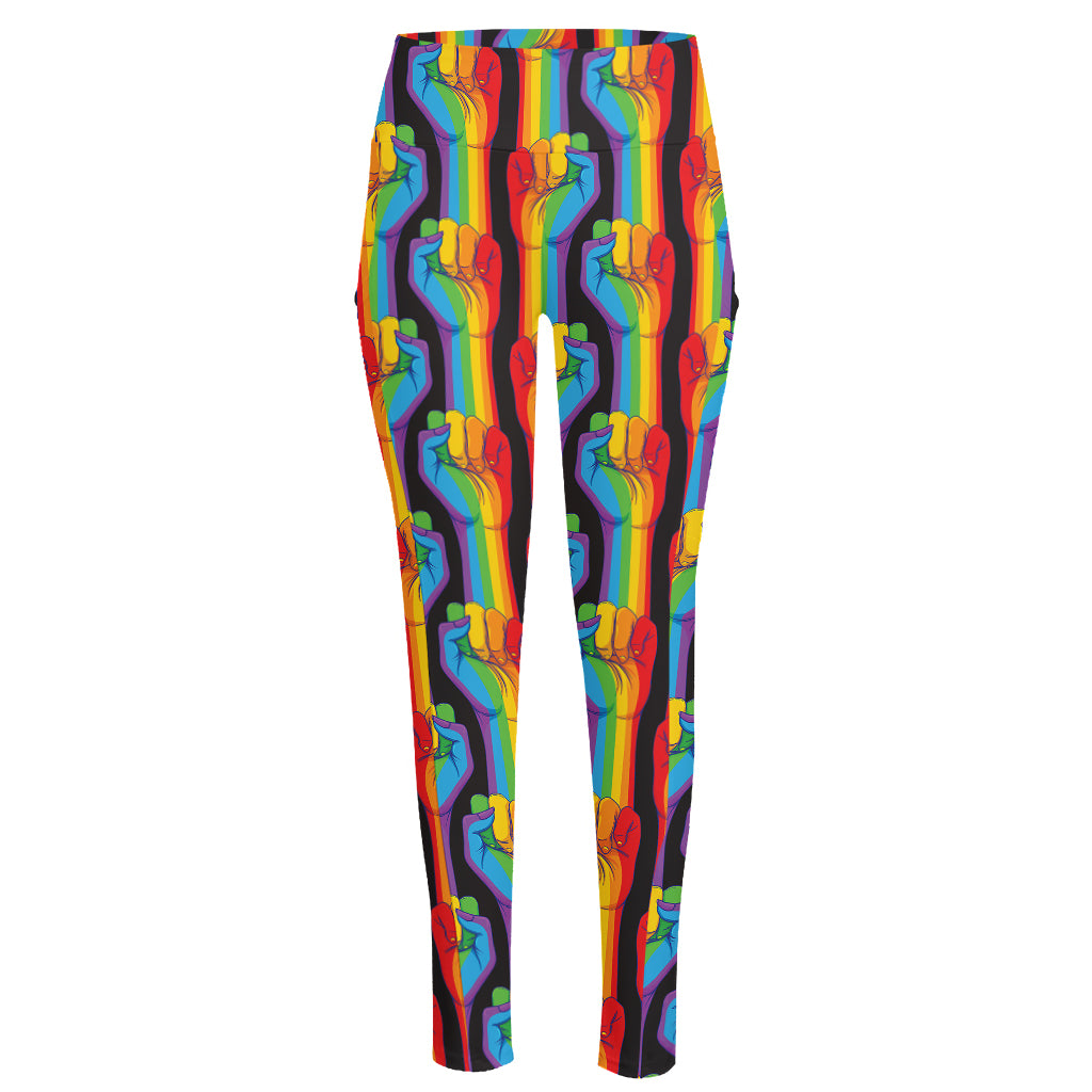 Gay Pride Hand Sign Pattern Print High-Waisted Pocket Leggings