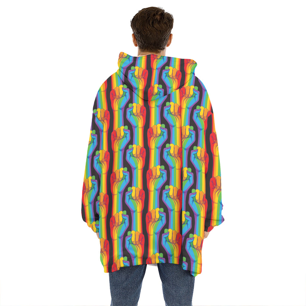 Gay Pride Hand Sign Pattern Print Hoodie Blanket