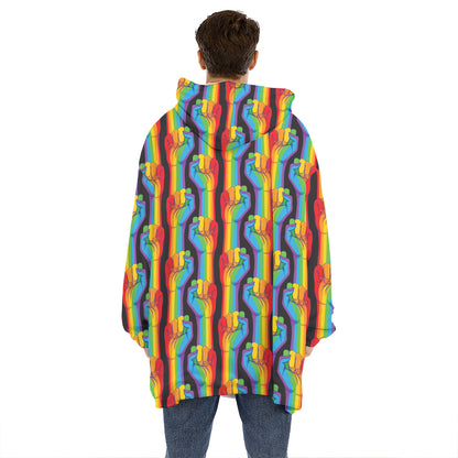 Gay Pride Hand Sign Pattern Print Hoodie Blanket
