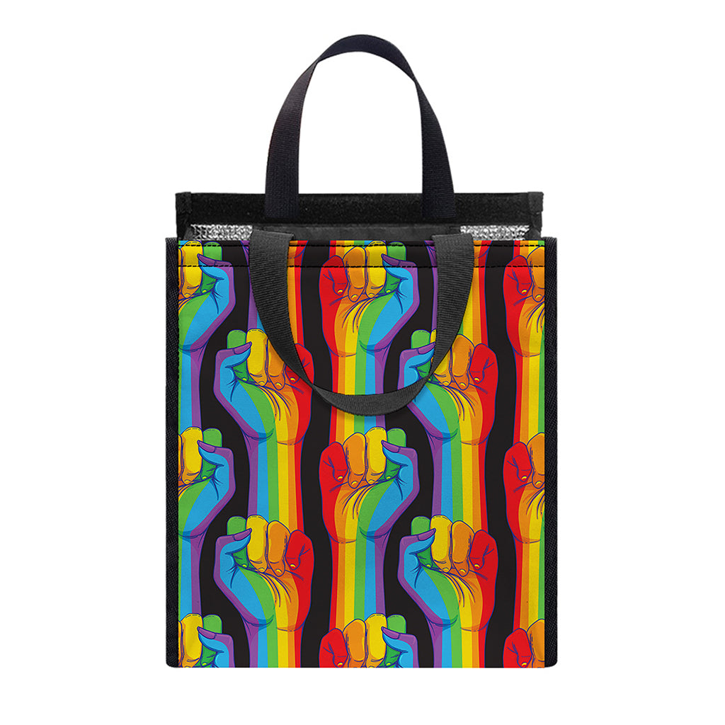 Gay Pride Hand Sign Pattern Print Insulated Lunch Tote