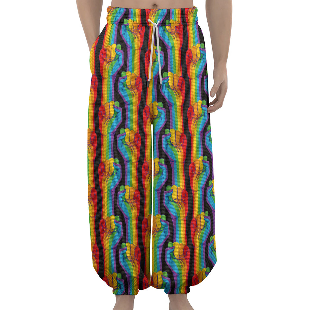 Gay Pride Hand Sign Pattern Print Lantern Pants