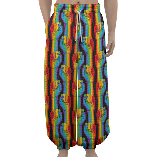 Gay Pride Hand Sign Pattern Print Lantern Pants