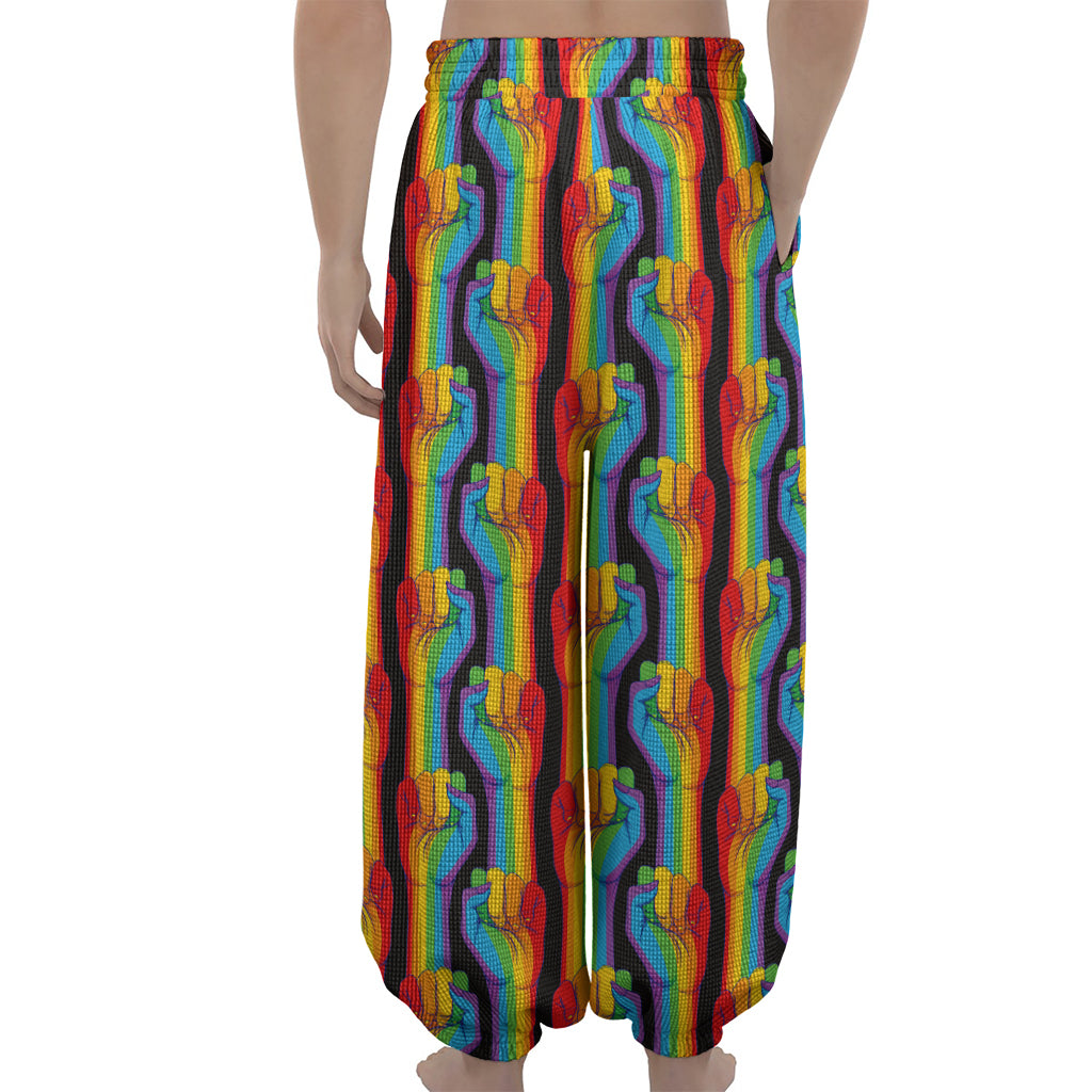 Gay Pride Hand Sign Pattern Print Lantern Pants