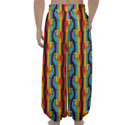 Gay Pride Hand Sign Pattern Print Lantern Pants