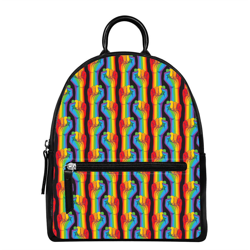 Gay Pride Hand Sign Pattern Print Leather Backpack
