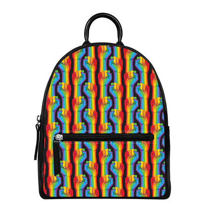 Gay Pride Hand Sign Pattern Print Leather Backpack