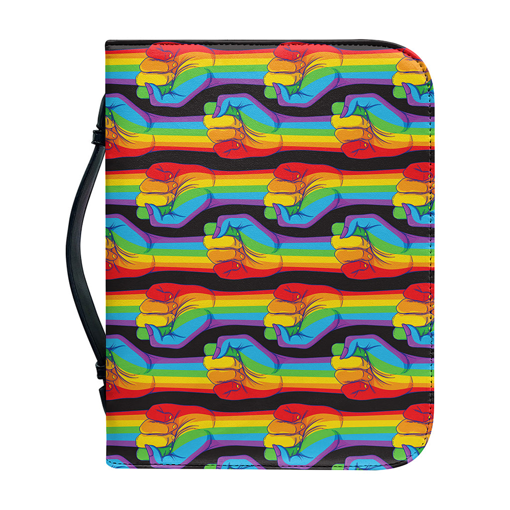 Gay Pride Hand Sign Pattern Print Leather Bible Cover