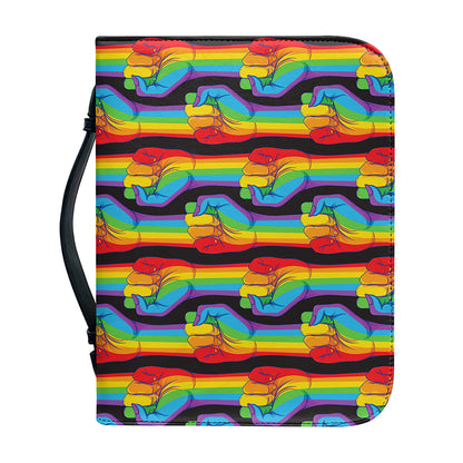 Gay Pride Hand Sign Pattern Print Leather Bible Cover