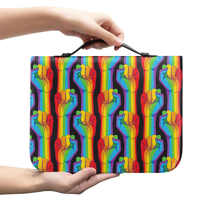 Gay Pride Hand Sign Pattern Print Leather Bible Cover