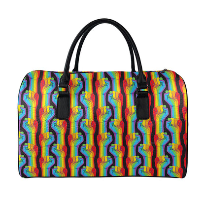 Gay Pride Hand Sign Pattern Print Leather Duffle Bag
