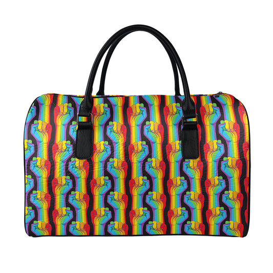 Gay Pride Hand Sign Pattern Print Leather Duffle Bag
