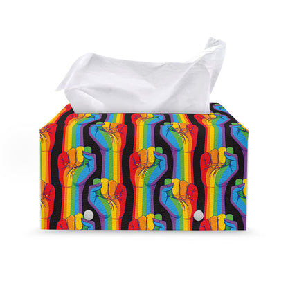 Gay Pride Hand Sign Pattern Print Leather Tissue Box Cover