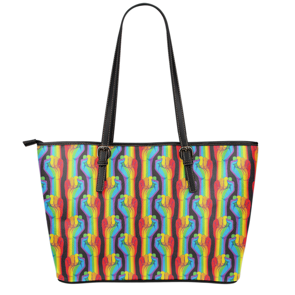 Gay Pride Hand Sign Pattern Print Leather Tote Bag