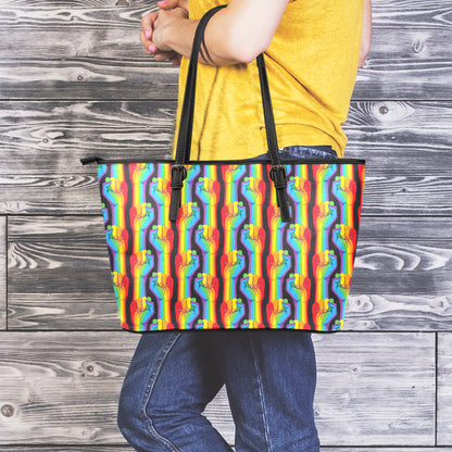 Gay Pride Hand Sign Pattern Print Leather Tote Bag
