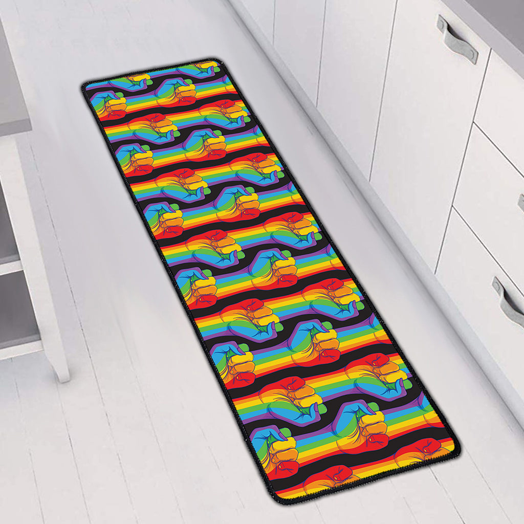Gay Pride Hand Sign Pattern Print Long Kitchen Mat