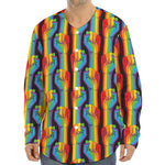Gay Pride Hand Sign Pattern Print Long Sleeve Baseball Jersey