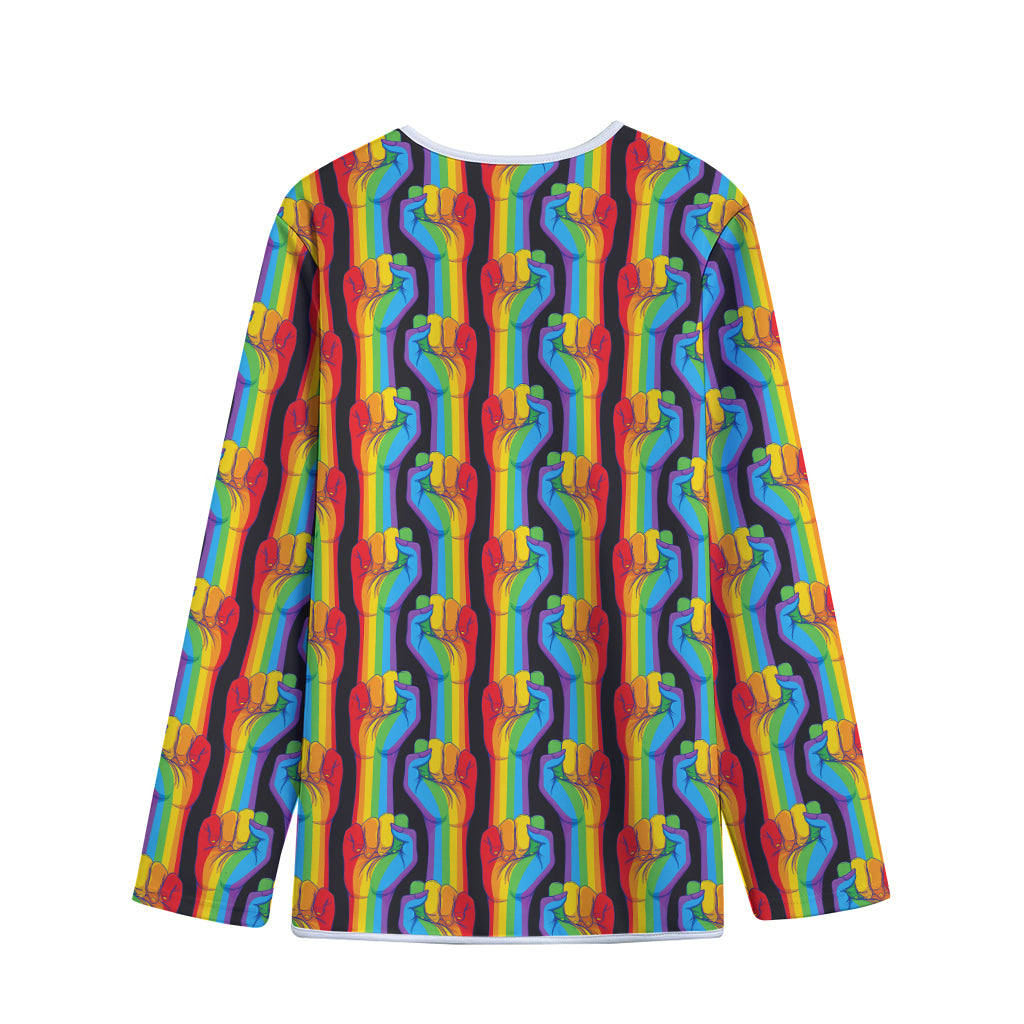 Gay Pride Hand Sign Pattern Print Long Sleeve Short Coat