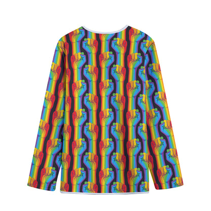 Gay Pride Hand Sign Pattern Print Long Sleeve Short Coat