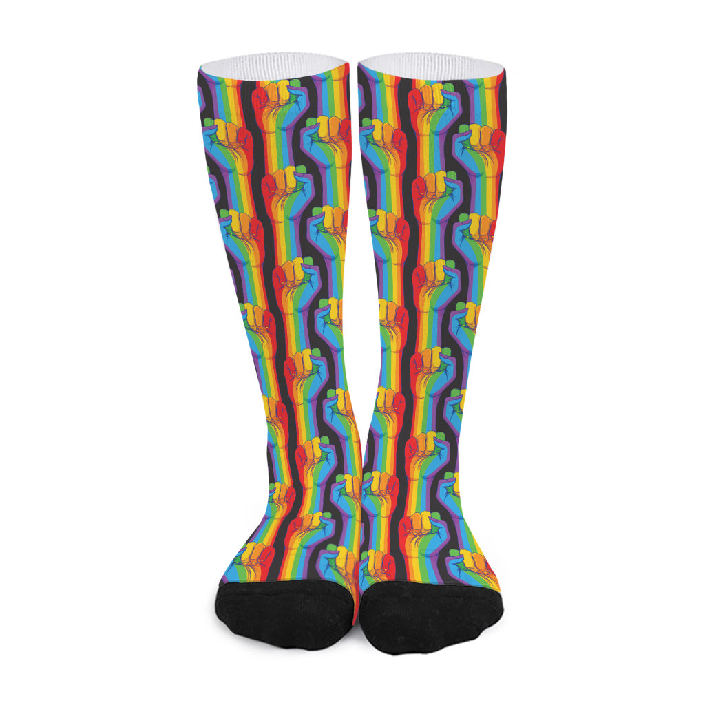 Gay Pride Hand Sign Pattern Print Long Socks